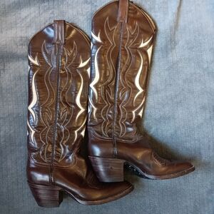 Vintage Justin 6 1/2 B, Chocolate Brown Western Cowgirl Riding Boots Extra Tall